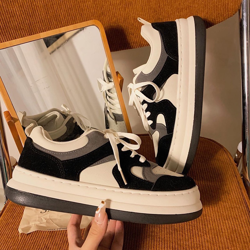 Giày thể thao IELGY đế bánh mì mũi lớn phong cách retro sử dụng hàng ngày thời trang cho nữ