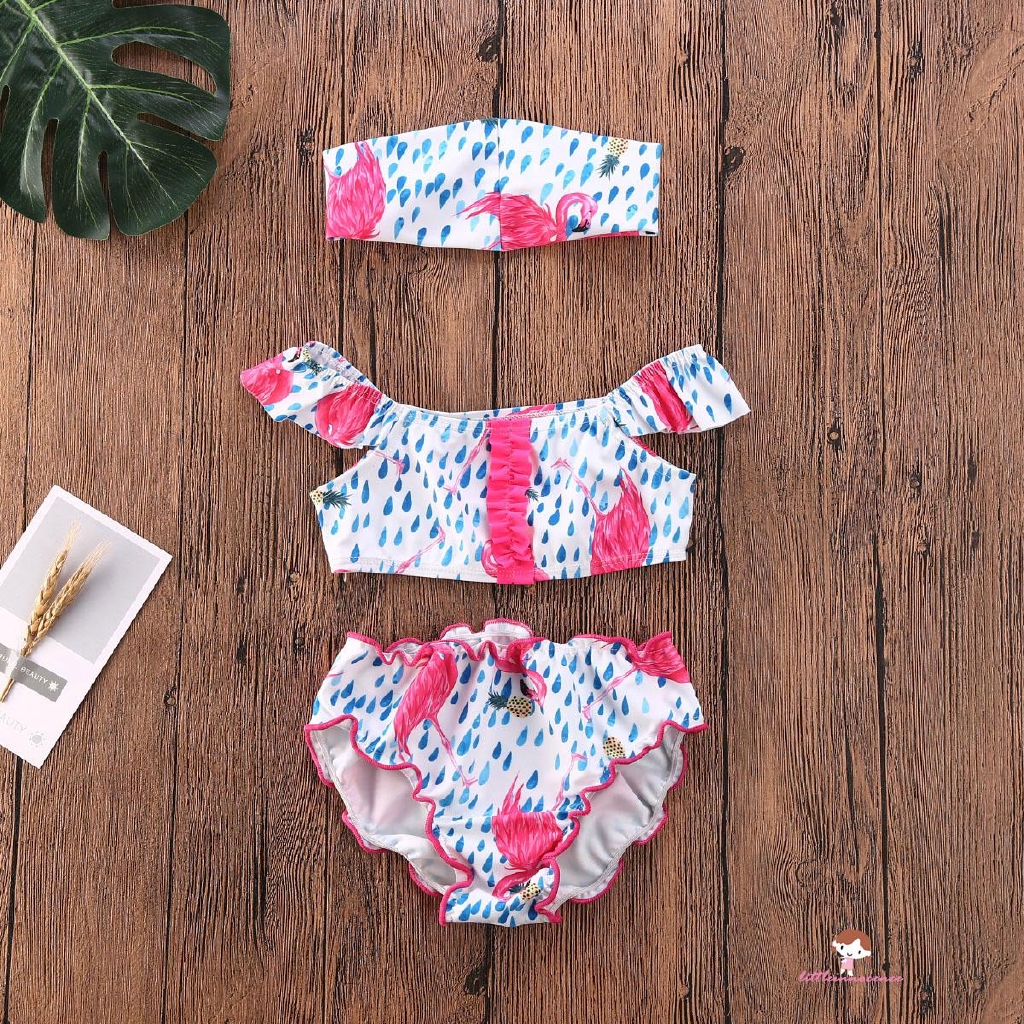 Bộ Bikini 2 Mảnh In Hình Hồng Hạc Dễ Thương Cho Bé Gái Từ 1-6 Tuổi