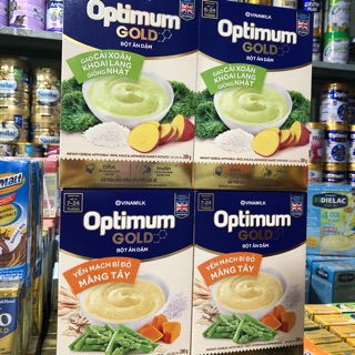 Bột ăn dặm Optimum Gold Yến mạch bí đỏ măng tây và gạo cải xoăn khoai lang nhật 200g