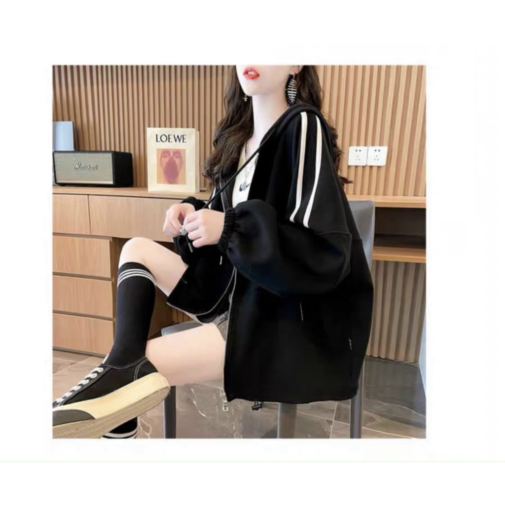 Áo Khoác Nỉ Nữ 3 Sọc Hoodie dáng rộng thể thao in Siêu Hot Ut [NewUnisex]