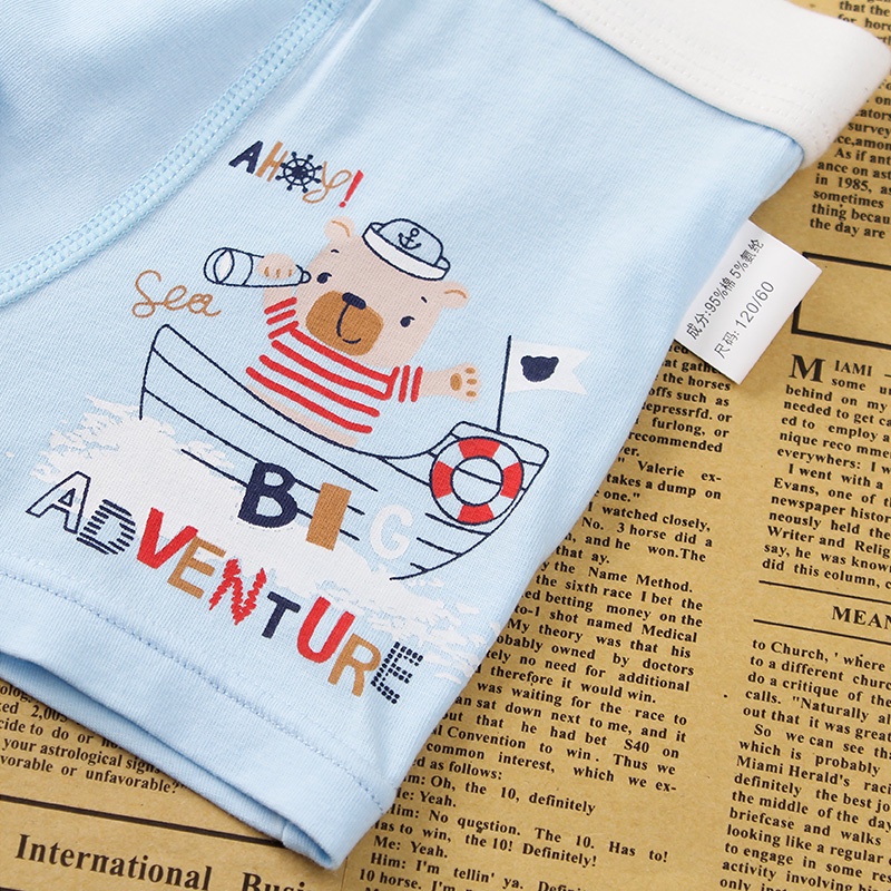 Bộ 4 Quần Lót Boxer 95% cotton In Hình Hoạt Hình Và Gấu Dễ Thương Cho Bé Trai 2-12 Tuổi