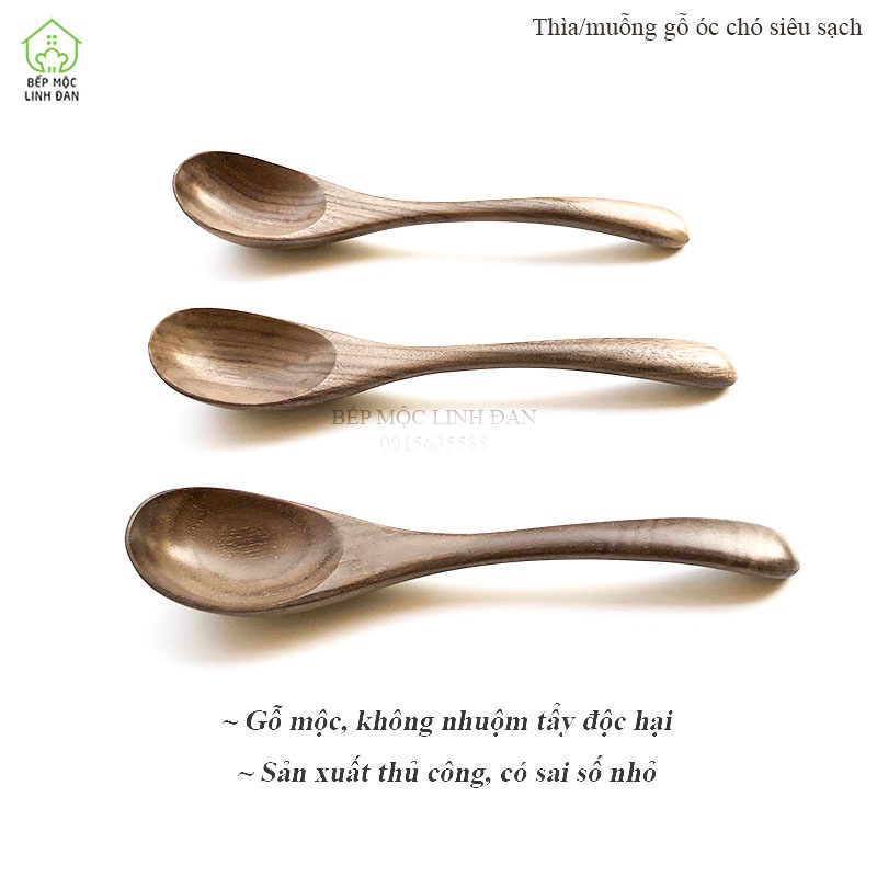 Muỗng/thìa gỗ óc chó _ Gỗ mộc siêu sạch siêu nhẹ, gia công kỹ đẹp (CTL524) Size 17cm