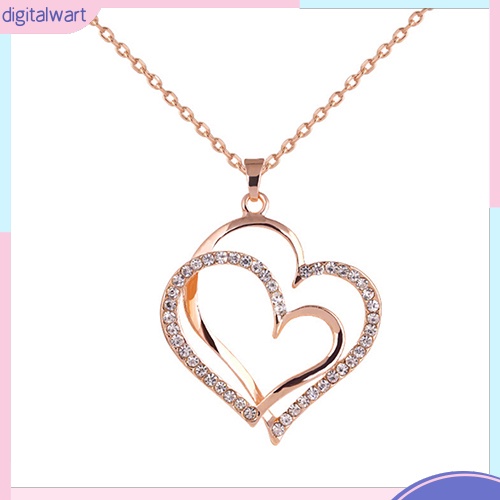 Dây Chuyền 2 Mặt Trái Tim Đính Đá Thời Trang Cho Nữ