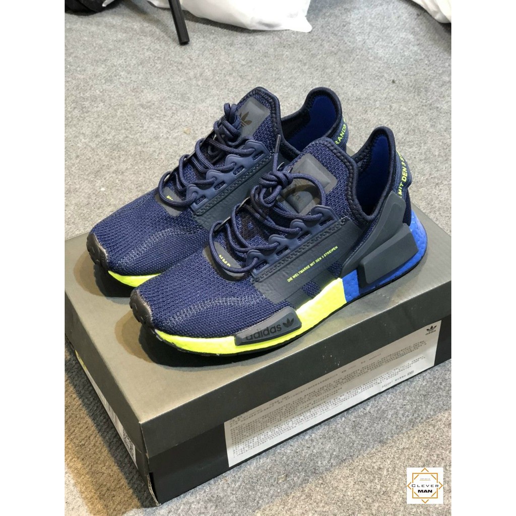 Giày Thể Thao Sneakers NMD R1 V2 Xanh Tím Than Cổ Chun Cực Phong Cách Cho Cả Nam và Nữ