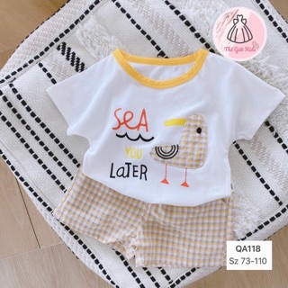 Bộ áo thêu con Gà , quần kẻ mềm mịn V3 , quần áo cho bé Namkidshop
