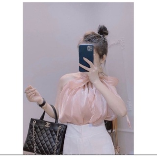 Áo cổ yếm voan tơ lụa thắt nơ Cực Xinh