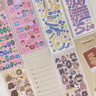 Korean digit sticker cute bear glitter sticker chasing star decoration sticker