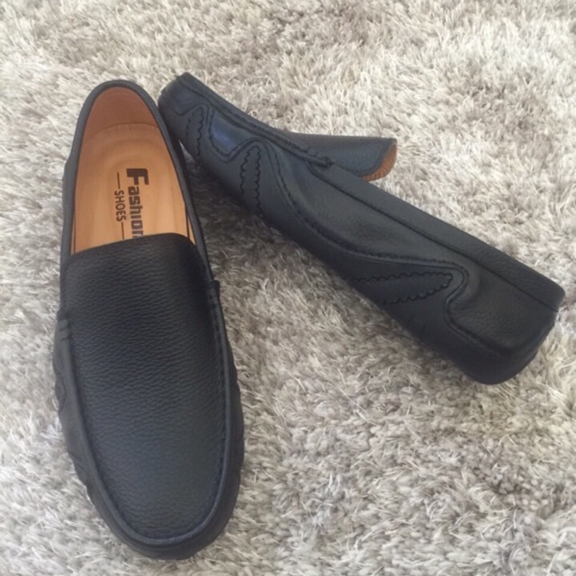 Giày lười nam da bò nguyên tấm trơn GL17 (Tặng 1 đôi lót giày/sp)