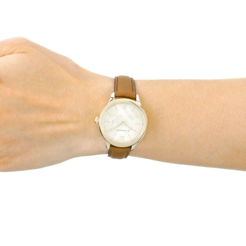 Đồng hồ nữ Burberry BU10101 Champagne Check Stamped Dial Brown Leather Ladies Watch 32mm