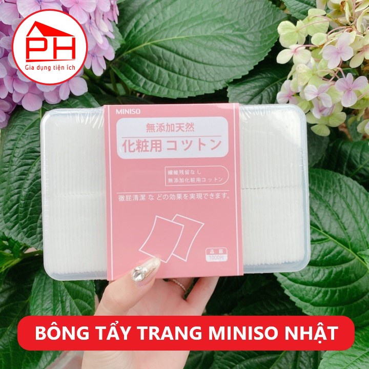 (HỘP 1000 miếng) BÔNG TẨY TRANG MINISO NHẬT BẢN 100% cotton mềm mại thấm hút tốt - Gia dụng Phước Hòa