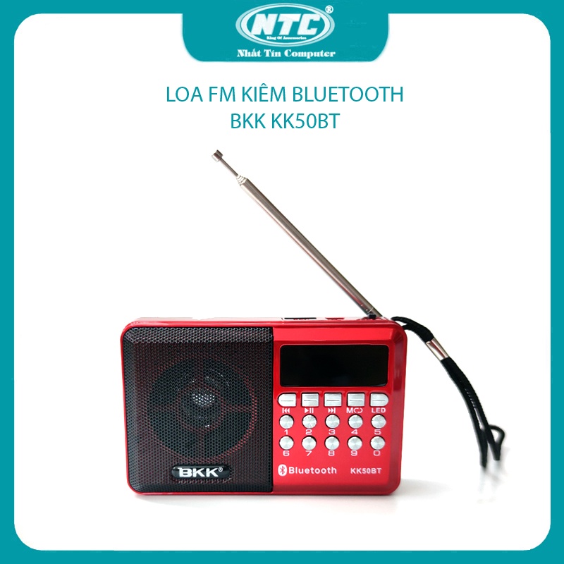 Loa đài FM đa năng BKK KK50BT hỗ trợ bluetooth/ thẻ nhớ/ USB/ Tai nghe/ Đèn pin - dùng pin rời 18650 (Đen đỏ)