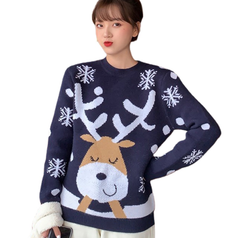 Áo Sweater Dệt Kim Tay Dài In Hoạt Hình Tuần Lộc / Bông Tuyết Thời Trang Mùa Đông Cho Nữ