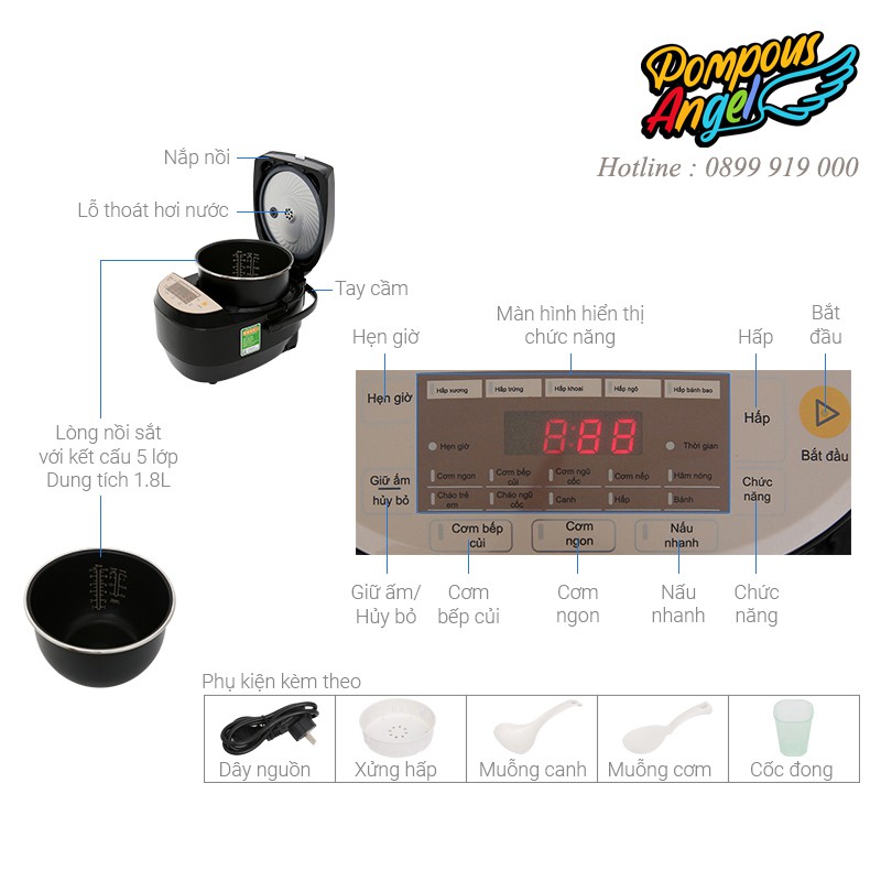 [Chính hãng] Nồi cơm điện từ , Nồi cơm điện đa năng, nồi cơm cao tần thông minh MIDEA MB-HS5007 1.8L cao cấp chống dính | BigBuy360 - bigbuy360.vn