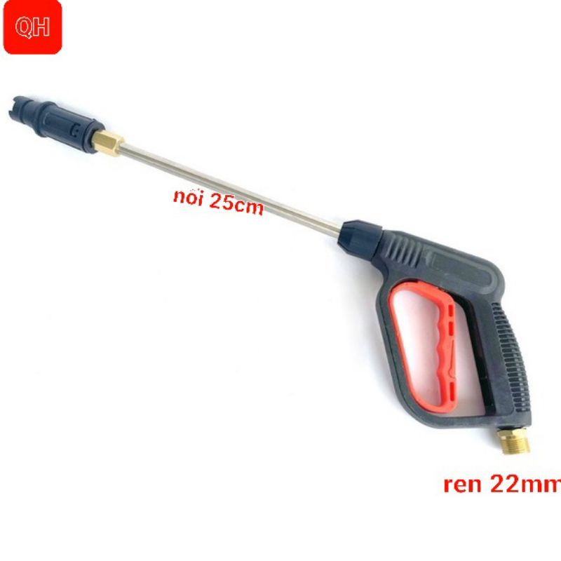 Súng rửa xe áp lực cao kèm ống nối dài 25cm ren 22 và 14mm + bình bọt 500ml (kiểu cò đỏ)