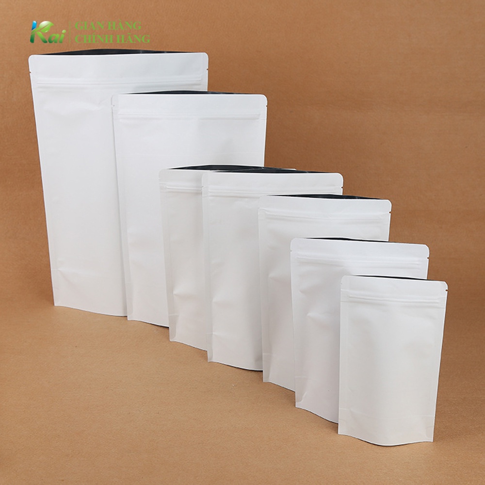 50 Túi Zip Giấy TRẮNG NHÁM, bên trong TRÁNG NHÔM, ĐÁY ĐỨNG, an toàn vệ sinh, nhiều KÍCH CỠ, chất lượng, có GIÁ SỈ