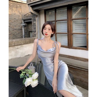 Đầm Lụa Cổ Đổ Cột Dây Tà Chéo Đi Chơi Dự Tiệc