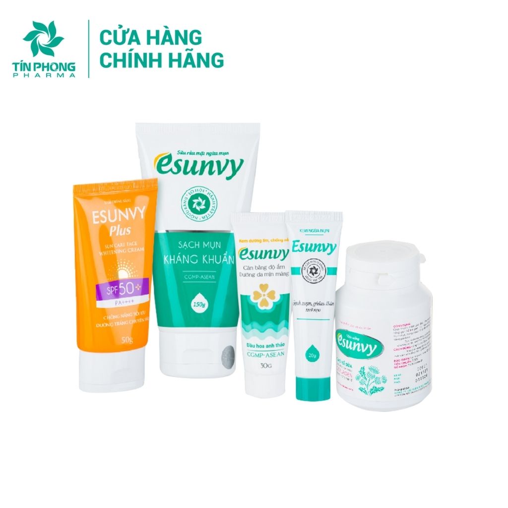 Bộ Chăm Sóc Da Mụn &amp; Chống Nắng Trắng Da Chuyên Sâu Esunvy - Giúp Sạch Mụn, Hết Thâm, Mờ Sẹo, An Toàn, Hiệu Quả CSDMCNTD