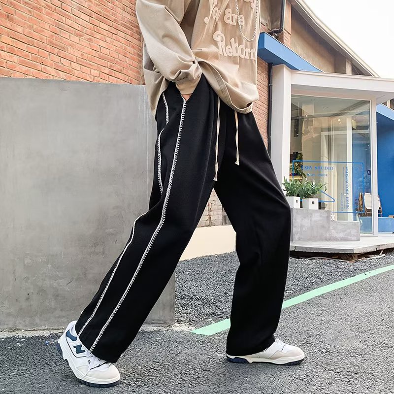 Quần Thể Thao Ống Rộng Phối Họa Tiết Kẻ Sọc Thời Trang Đường Phố Âu Mỹ 2022 Cho Nam