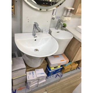 Chậu lavabo rửa mặt tròn treo tường liền chân, viền mỏng