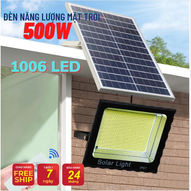 Đèn led pha năng lượng mặt trời 500w 100w IP67 có remote tấm pin rời dây dài 5m - Bảo hành 12 tháng