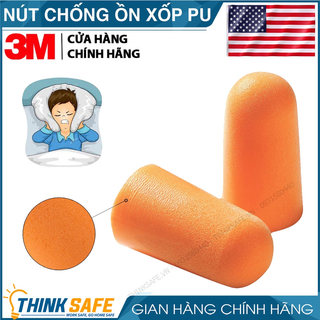 Nút tai chống ồn 3M 1100 cấu tạo từ PU xốp, mềm, chống ồn đạt chỉ số NRR 29dB - không dây ( 5 cặp) - Thinksafe