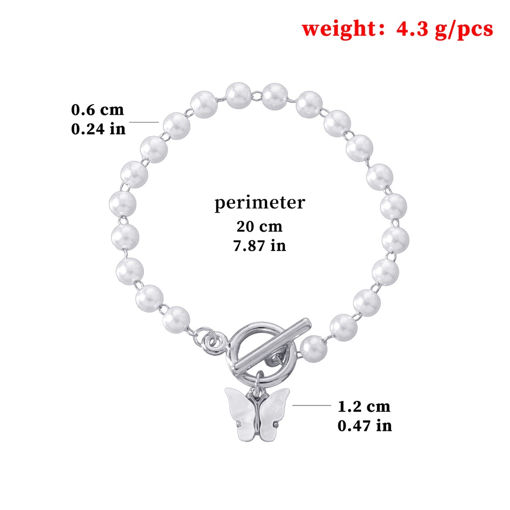 Vòng tay dây xích phối ngọc trai hình bướm phong cách Hàn Quốc
