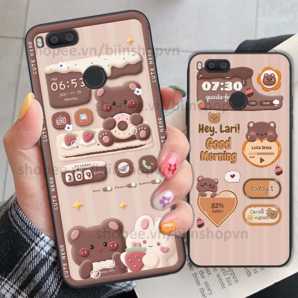 Ốp Xiaomi Mi A1 in 3D icon gấu nổi siêu xinh, siêu đáng yêu, cá tính phong cách