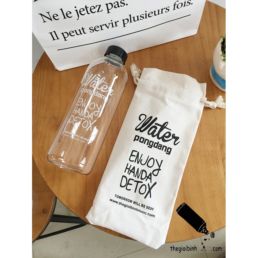Chai nước detox Water Pongdang | My Bottle 1000ml tặng kèm túi vải - bình nước pongdang nhựa