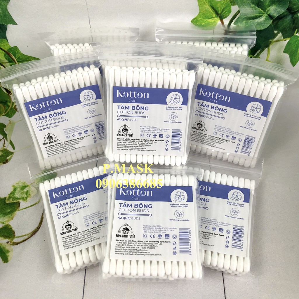 Tăm Bông Người Lớn COTTON BUDS gói 42 que chính hãng Bông Bạch Tuyết mẫu mới nhất