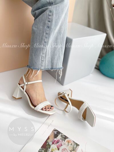 Giày sandal nữ quai thắt bím gót trụ 7cm thời trang MYSS - SD124
