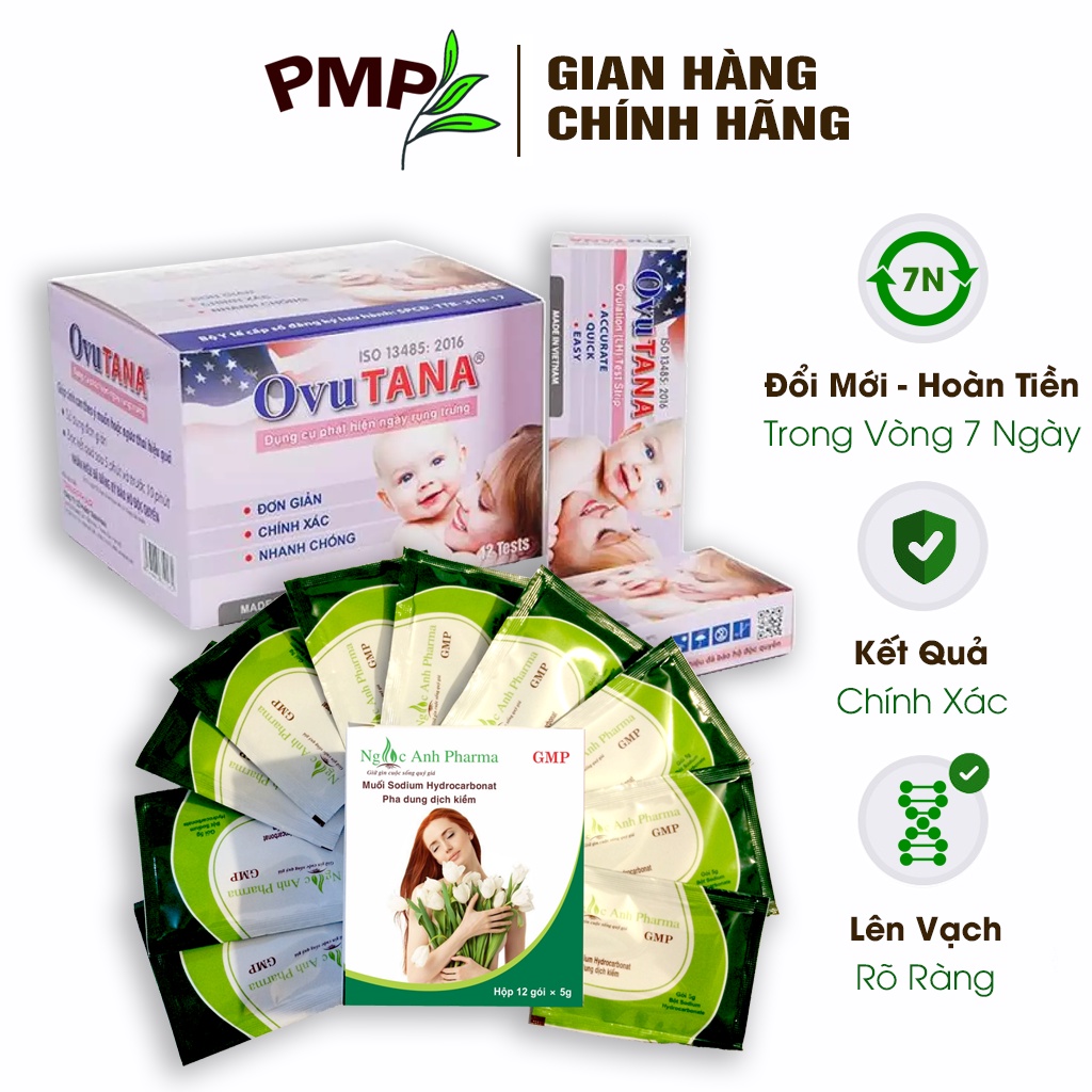 Combo 1 Hộp Muối Kiềm Sodium Hydrocarbonat Ngọc Ánh  & 1 Hộp Test Thử Rụng Trứng Ovutana (12 test)