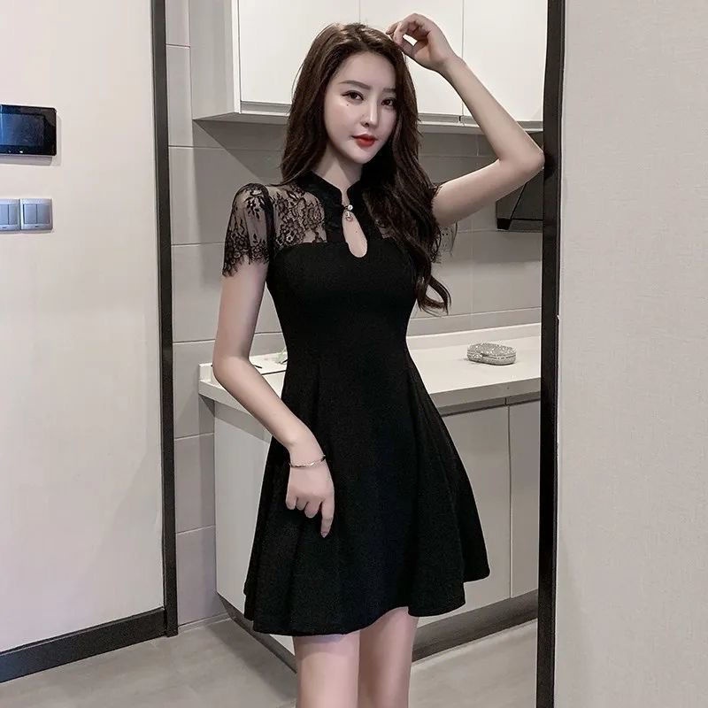 Đầm Sườn Xám Cách Tân Lưng Cao Phối Ren Phong Cách Retro Dành Cho Nữ Có Size Lớn