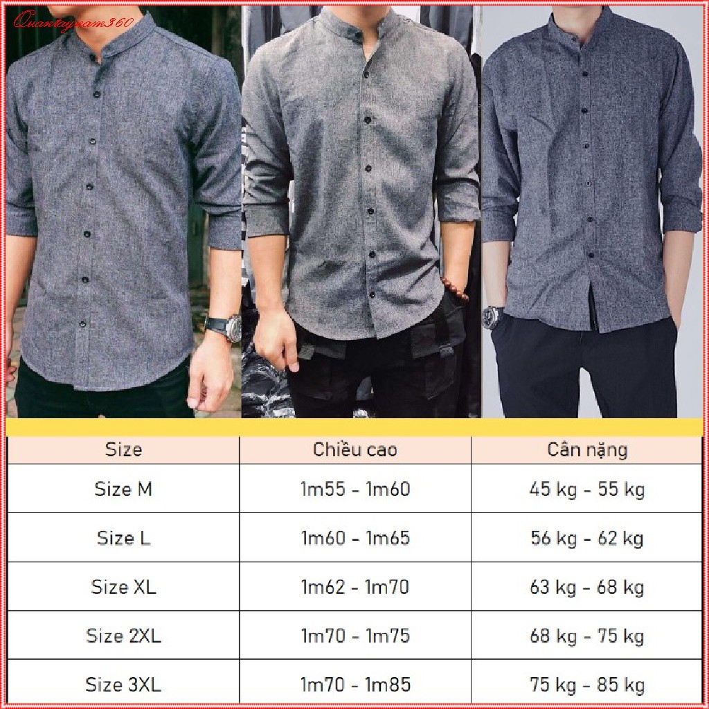 Áo sơ mi nam cổ tàu cách điệu dài tay chất vải đũi rẻ đẹp chất lượng tuyệt vời phong cách Hàn Quốc | BigBuy360 - bigbuy360.vn