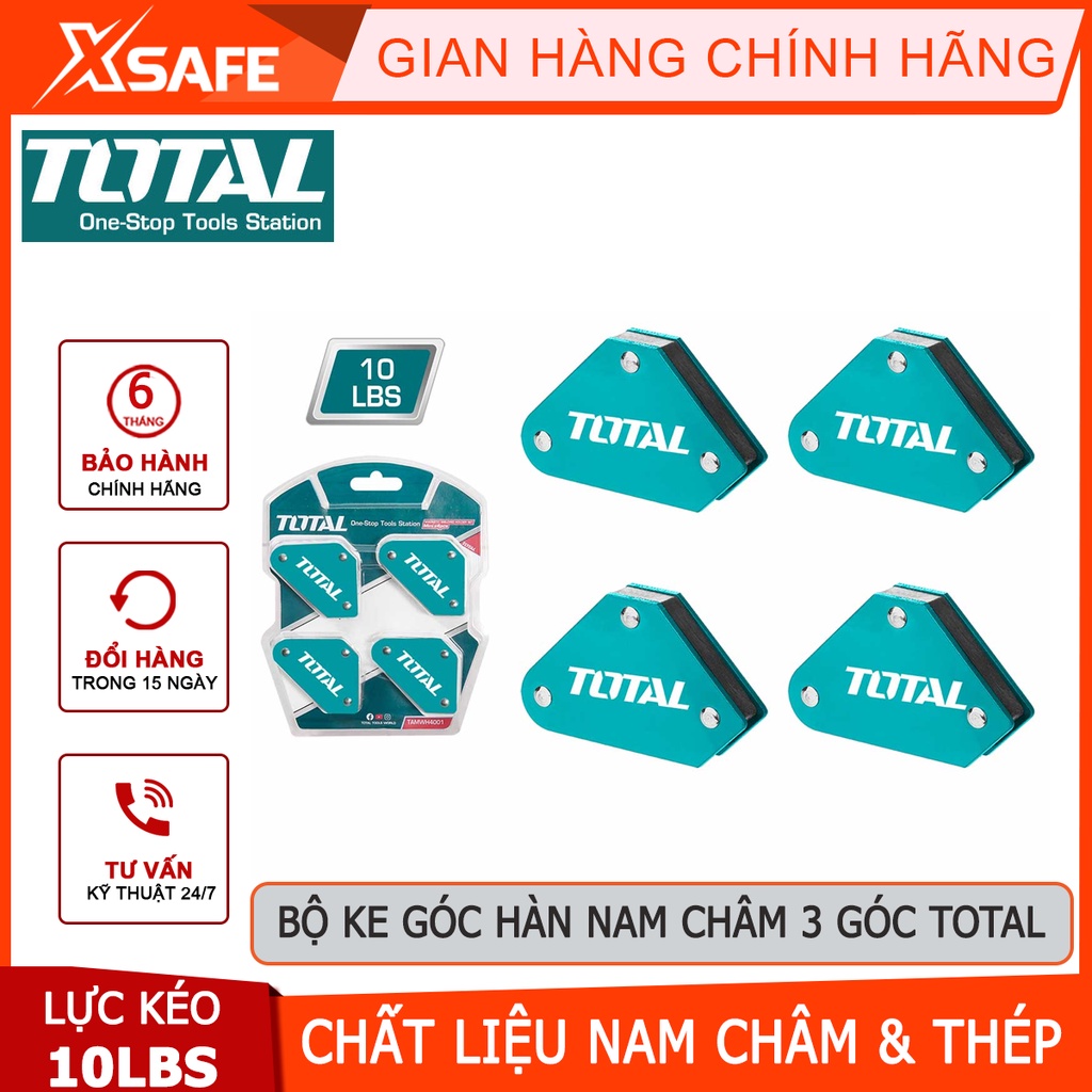 Bộ 4 ke góc hàn nam châm TOTAL TAMWH4001 Bộ nam châm 3 góc mini 45°/90°/135°, lực kéo 10Lbs -