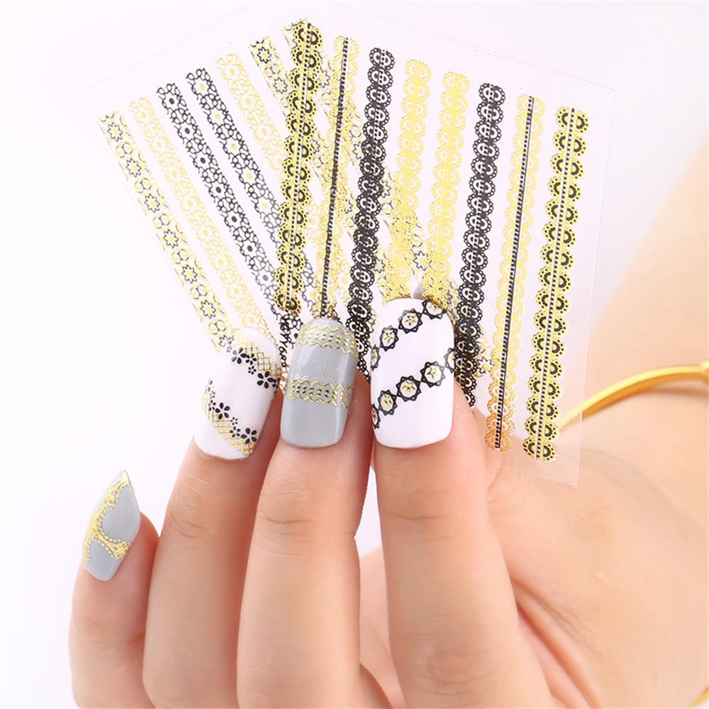 Set 24 Tấm Decal Ánh Vàng 3D Dán Móng Nghệ Thuật