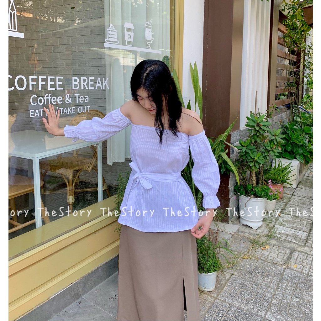 [STR] Áo trễ vai sọc dọc chìm A1013