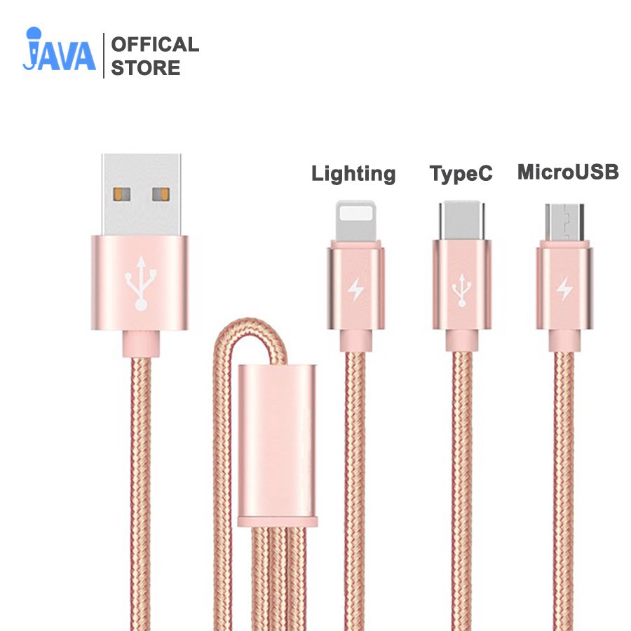 Dây cáp sạc đa năng 3 đầu bọc vải dù - Ip Lightning - Micro USB - Type C