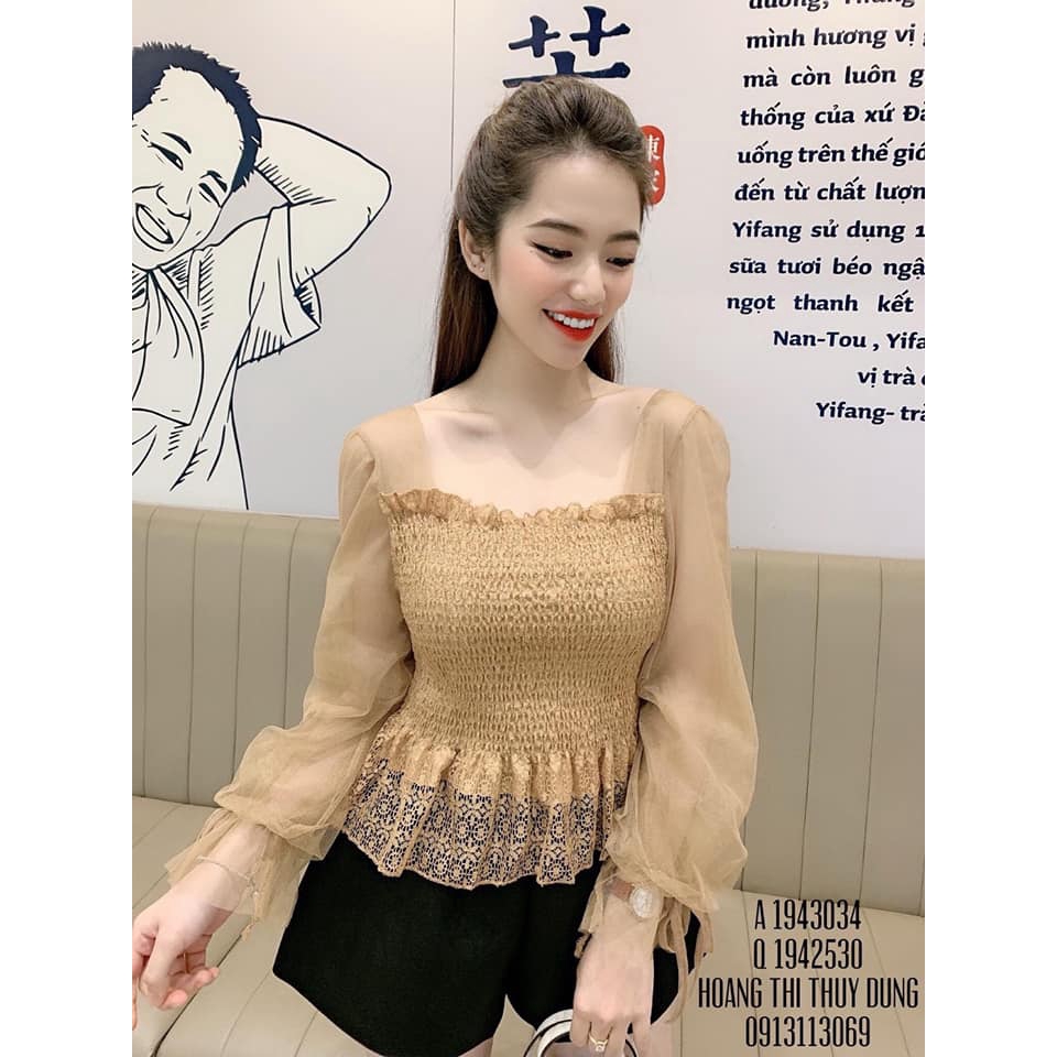 Áo kiểu hàn quốc cổ vuông tay bèo