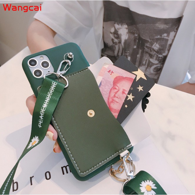 Ốp điện thoại da dạng ví đựng thẻ hình hoa cúc có dây cho Samsung Galaxy A90 A80 A70 A60 A50 A50S A30S A40 A30 A20 A10