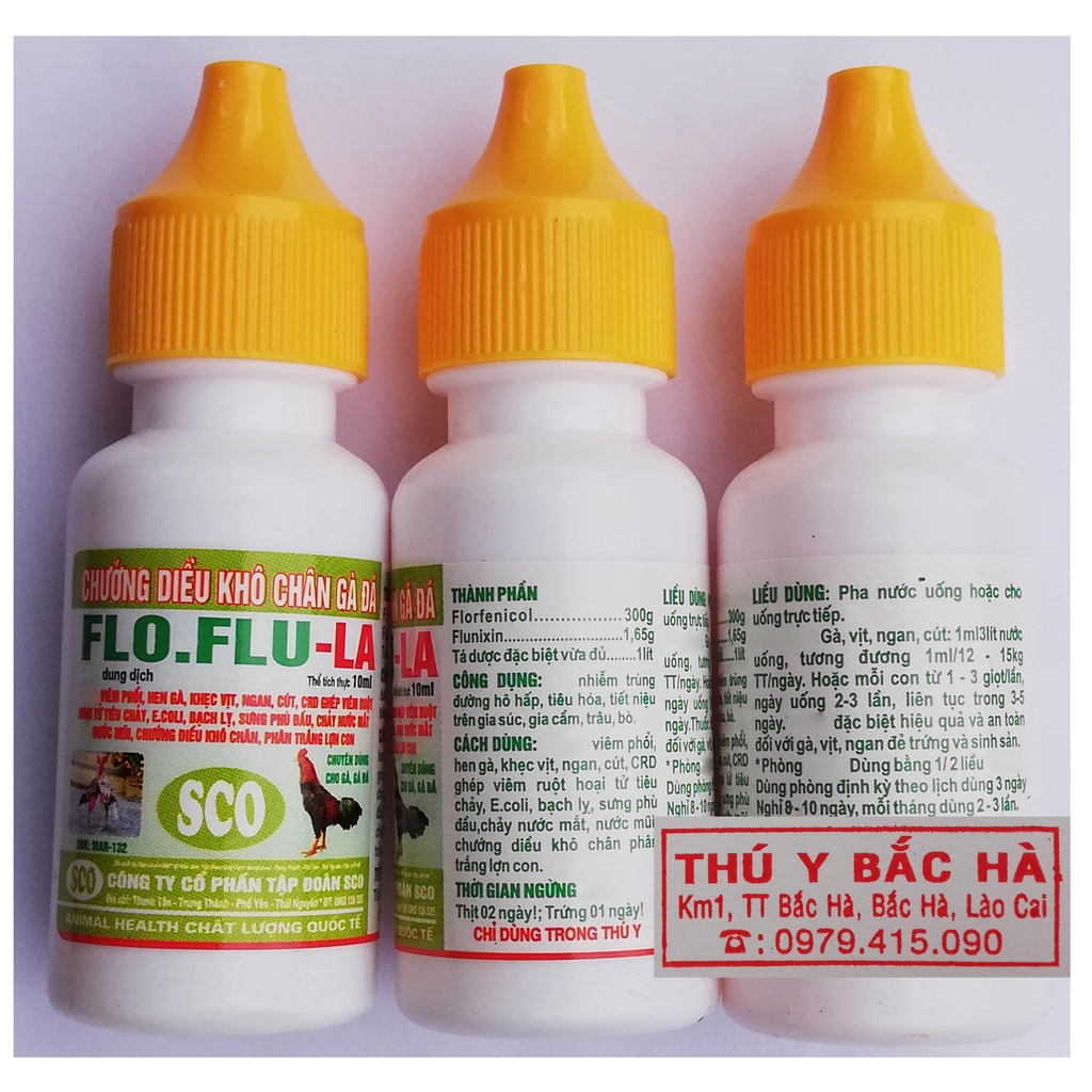 1 lọ FLO-FLU-LA 10ml Chuyên dùng cho gà đá mắc viêm phổi, hen, CRD, viêm ruột, chướng diều khô chân, phân trắng