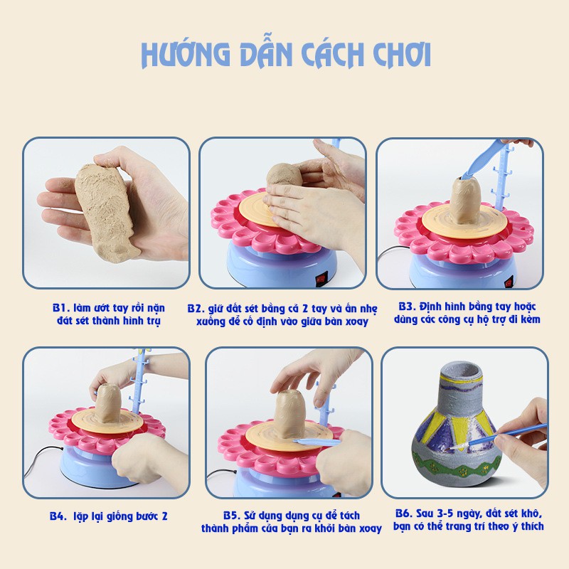 Dụng Cụ Làm Đất Sét Tự Khô - Máy Làm Gốm, Đất Nặn Mỹ Thuật Kèm 600g Đất Sét Tự Khô