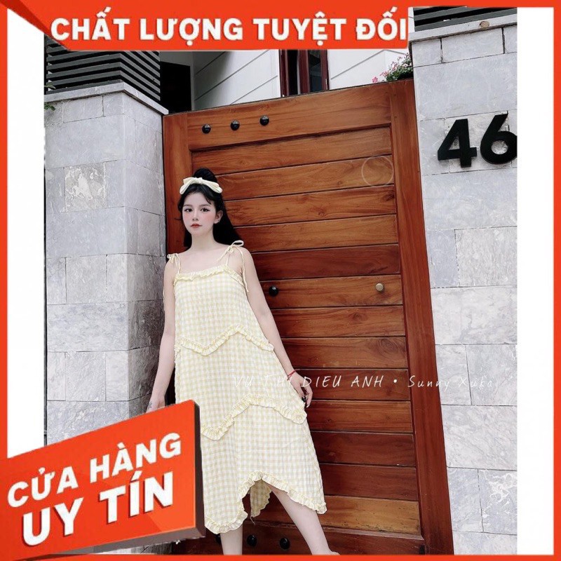 Váy Caro Vàng Bèo Vạt Hot Hit Vai Caro Thô Đũi [ 𝐅𝐑𝐄𝐄 𝐒𝐇𝐈𝐏 ] Vải Qc  Cao Cấp Bao Đẹp Chạy Bèo Chuẩn Mẫu Mặc Nhá