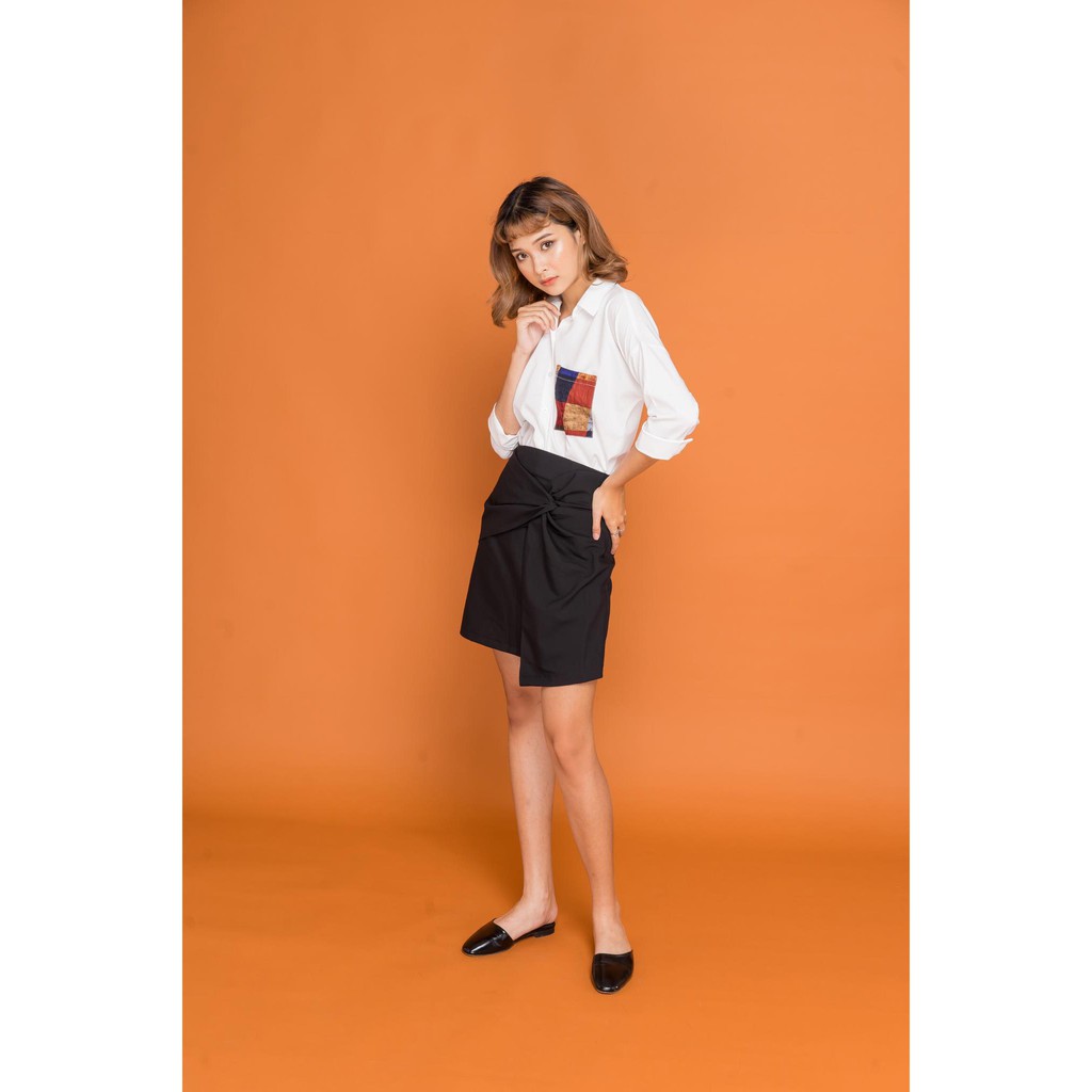 YU CHERRY | Váy nữ cách điệu chéo tà vắt cánh hồng Rosy Skirt YV015