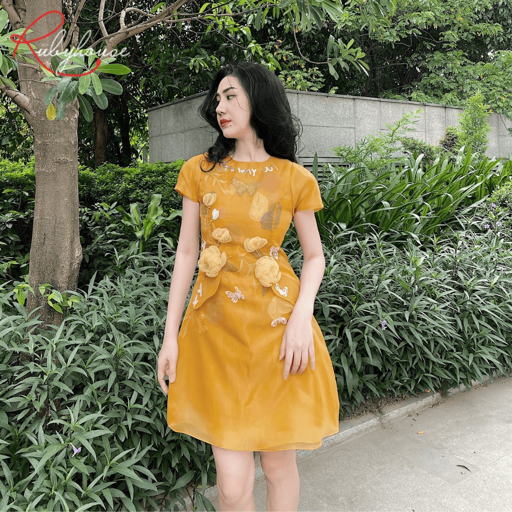 Váy Đầm Thiết Kế RUBY HOUSE Đính Hoa 3D, Ôm Form Tinh Tế, Dáng Thanh Lịch, Chất Organza Cao Cấp 3008
