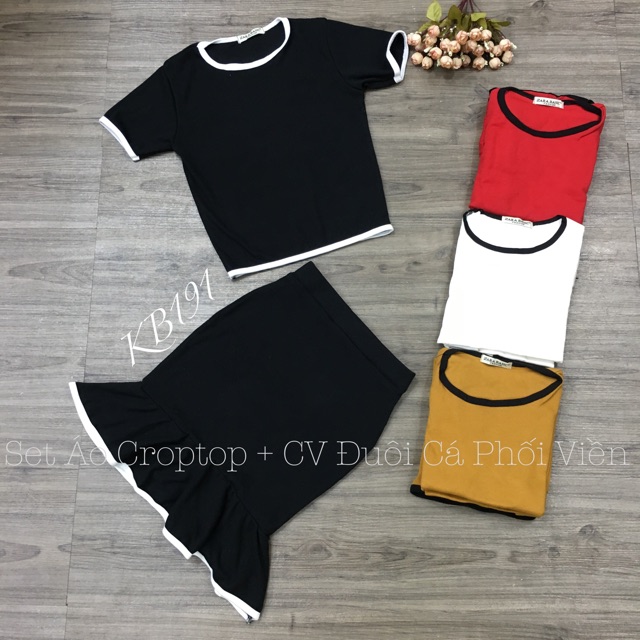 Set Áo Croptop + Chân Váy Đuôi Cá Phối Viền - SD01