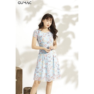 Đầm họa tiết bản eo GUMAC MS10975_XANH