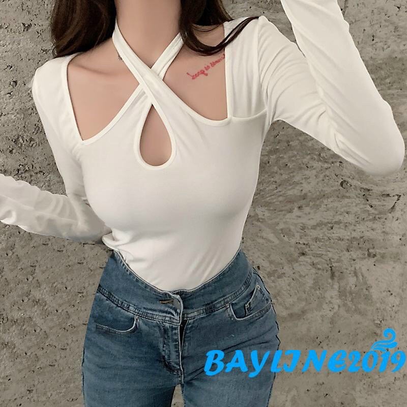 Áo ống khoét ngực dài tay xinh , áo thun khoét ngực giọt nước LY