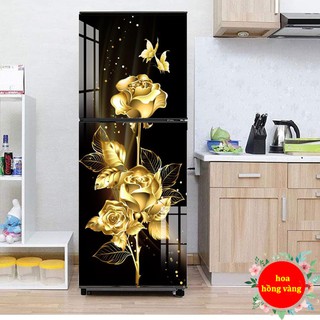 Miếng dán tủ lạnh, máy giặt 3d mẫu hoa hồng vàng