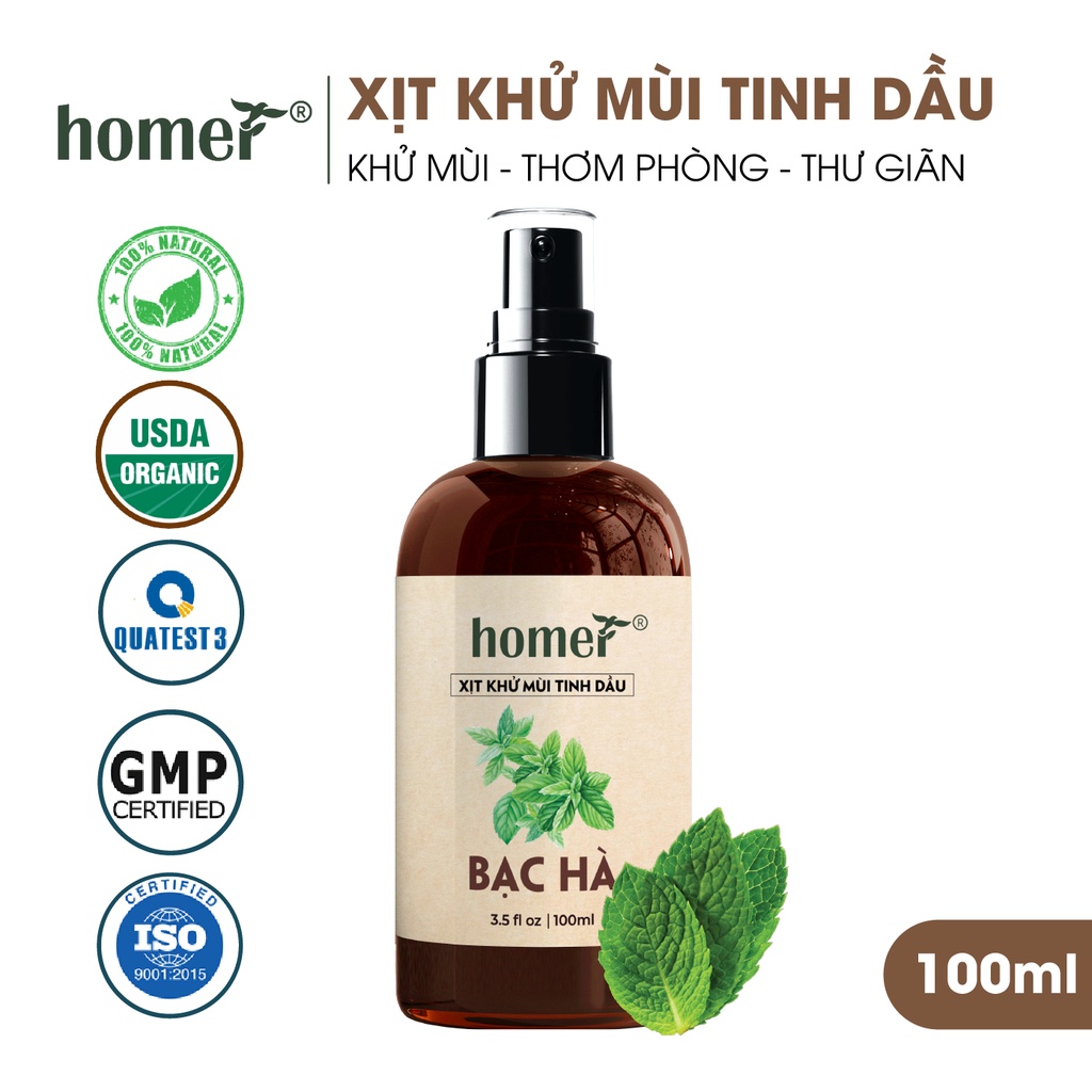 Xịt khử mùi tinh dầu Bạc hà Homer Thiên nhiên - Dung tích 100ml/250ml