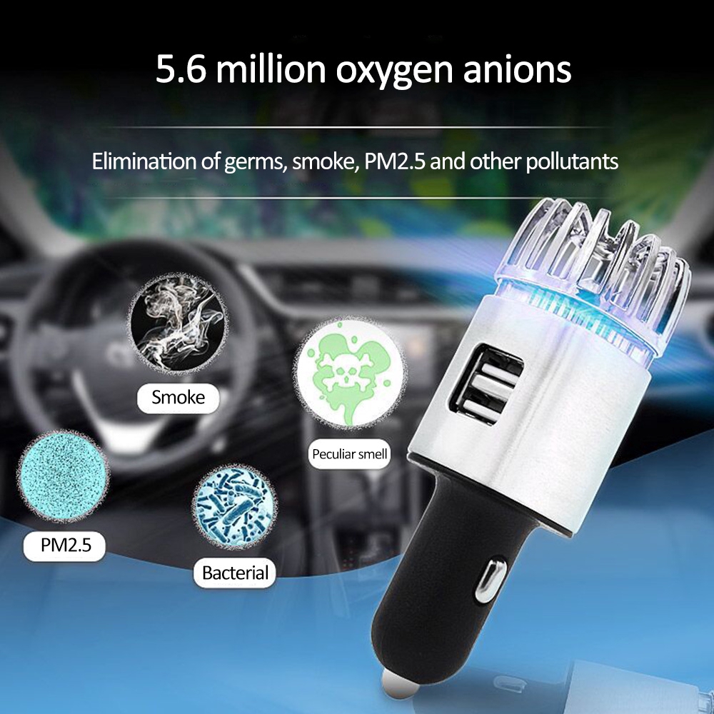 Máy lọc không khí ô tô ion âm sử dụng thiết kế hai trong một tiện lợi để loại bỏ ô nhiễm vi khuẩn trong ô tô